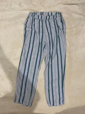 Relaxed Stripe Linen-Blend Pants - Blue & Green